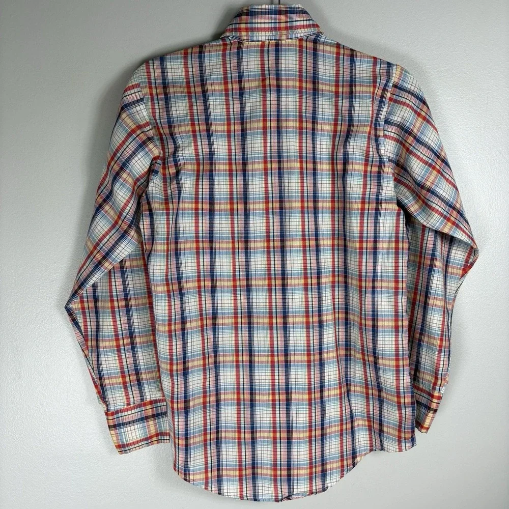 Vintage Levi's‎ Orange Batwing Multicolor Plaid Button Front Long Sleeve Shirt